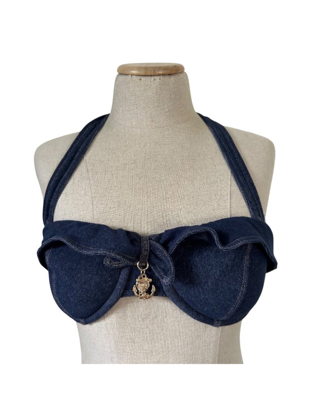 Vintage Y2K Juicy Womens Sz Large SCouture Denim Halter Bikini Top